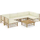 vidaXL 7-delige Loungeset met crèmewitte kussens bamboe