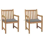vidaXL Tuinstoelen 2 st met grijze kussens massief teakhout