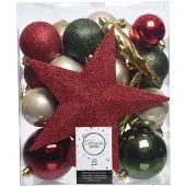 Décoris Kerstballen set | | 33 stuks (Met piek, IJspegels, 4-kleurig)