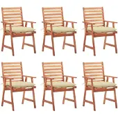 vidaXL Tuinstoelen 6 st met kussens massief acaciahout