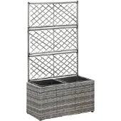 vidaXL Latwerkplantenbak verhoogd met potten 58x30x107 cm rattan grijs
