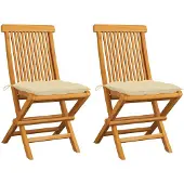 vidaXL Tuinstoelen 2 st met crèmewitte kussens massief teakhout
