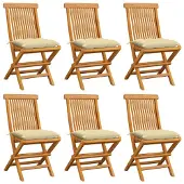 vidaXL Tuinstoelen 6 st met crèmewitte kussens massief teakhout