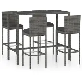 vidaXL 5-delige Tuinbarset met kussens poly rattan grijs