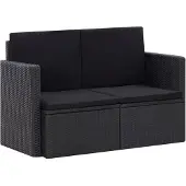vidaXL Tuinbank 2-zits met kussens poly rattan zwart