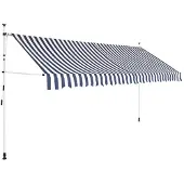 vidaXL Luifel handmatig uittrekbaar 350 cm blauw en witte strepen