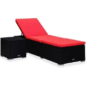 vidaXL Ligbed met kussen en theetafel poly rattan rood
