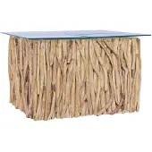 vidaXL Salontafel met glazen blad 66x66x40 cm massief teakhout