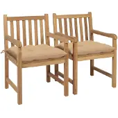 vidaXL Tuinstoelen 2 st met beige kussens massief teakhout
