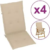vidaXL Tuinstoelkussens 4 st hoge rug120x50x3 cm stof beige