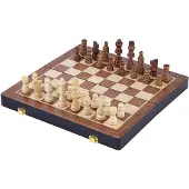 Engelhart Schaakspel Deluxe Inklapbaar – Houten Schaakset van Essenhout – Luxe Bruin Schaakbord 38 x 38 x 5,8 cm – Opklapbaar & Compact –