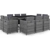 vidaXL 11-delige Tuinset met kussens poly rattan grijs
