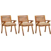 vidaXL Tuinstoelen met kussens, 3 stuks. Massief acaciahout