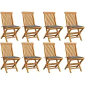 vidaXL Tuinstoelen 8 st met grijze kussens massief teakhout