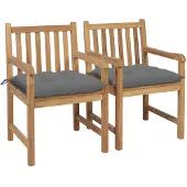 vidaXL Tuinstoelen 2 st met grijze kussens massief teakhout