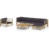 vidaXL 7-delige Loungeset met donkergrijze kussens bamboe