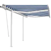 vidaXL Luifel handmatig uittrekbaar met LED 3x2,5 m blauw en wit