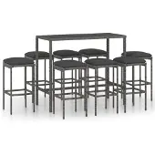 Möbelando Loungeset voor de tuin "Jaebetz", gemaakt van PE-rattan en staal, in de kleur grijs. Afmetingen (breedte/hoogte/diepte): 38x76x38 cm