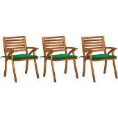 vidaXL Tuinstoelen 3 st met kussens massief acaciahout