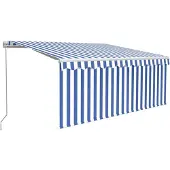 vidaXL Luifel handmatig uittrekbaar met rolgordijn 3x2,5 m blauw wit