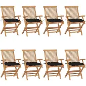 vidaXL Tuinstoelen 8 st met zwarte kussens massief teakhout