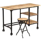 vidaXL Bureau met inklapbare kruk, massief mangohout, 115x50x76 cm