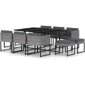 vidaXL 11-delige tuinset met kussens, grijs, van polyrotan