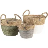 Clayre & Eef Opbergmand Set van 3 Ø 24 Ø 22 Ø 17 cm Bruin Wit Zeegras Rond Mand Bruin Mand