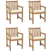 vidaXL Tuinstoelen 4 st met crèmekleurige kussens massief teakhout