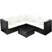 vidaXL 4-delige Loungeset met kussens poly rattan zwart