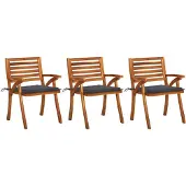 vidaXL Tuinstoelen met kussens, 3 stuks. Massief acaciahout
