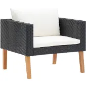vidaXL Tuinbank eenzits met kussens poly rattan zwart