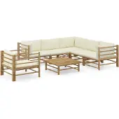 vidaXL 7-delige Loungeset met crèmewitte kussens bamboe