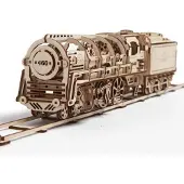 Ugears 460 Steam Locomotive With Tender Wooden Mechanical Model Goud