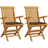vidaXL Tuinstoelen 2 st met taupe kussens massief teakhout