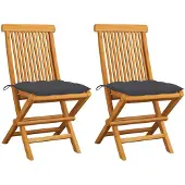 vidaXL Tuinstoelen 2 st met antracietkleurige kussens massief teakhout