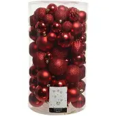 Parya – Kerstballen set – 100 stuks – Kunststof - Rood - Diverse maten