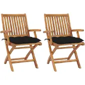 vidaXL Tuinstoelen 2 st met zwarte kussens massief teakhout