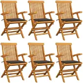 vidaXL Tuinstoelen 6 st met taupe kussens massief teakhout