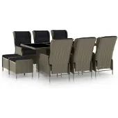 vidaXL 9-delige Tuinset met kussens poly rattan bruin