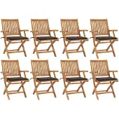 vidaXL Tuinstoelen 8 st inklapbaar met kussens massief teakhout