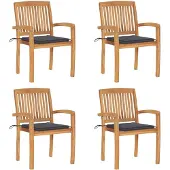 vidaXL Tuinstoelen stapelbaar 4 st met kussens massief teakhout