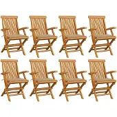 vidaXL Tuinstoelen 8 st met beige kussens massief teakhout