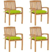 vidaXL Tuinstoelen stapelbaar 4 st met kussens massief teakhout