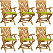 vidaXL Tuinstoelen 6 st met heldergroene kussens massief teakhout