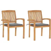 vidaXL Tuinstoelen 2 st met grijze kussens massief teakhout