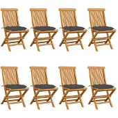 vidaXL Tuinstoelen 8 st met antracietkleurige kussens massief teakhout