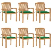 vidaXL Tuinstoelen stapelbaar 6 st met kussens massief teakhout