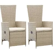 vidaXL Tuinstoelen 2 st verstelbaar met kussens poly rattan beige