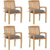 vidaXL Tuinstoelen stapelbaar 4 st met kussens massief teakhout